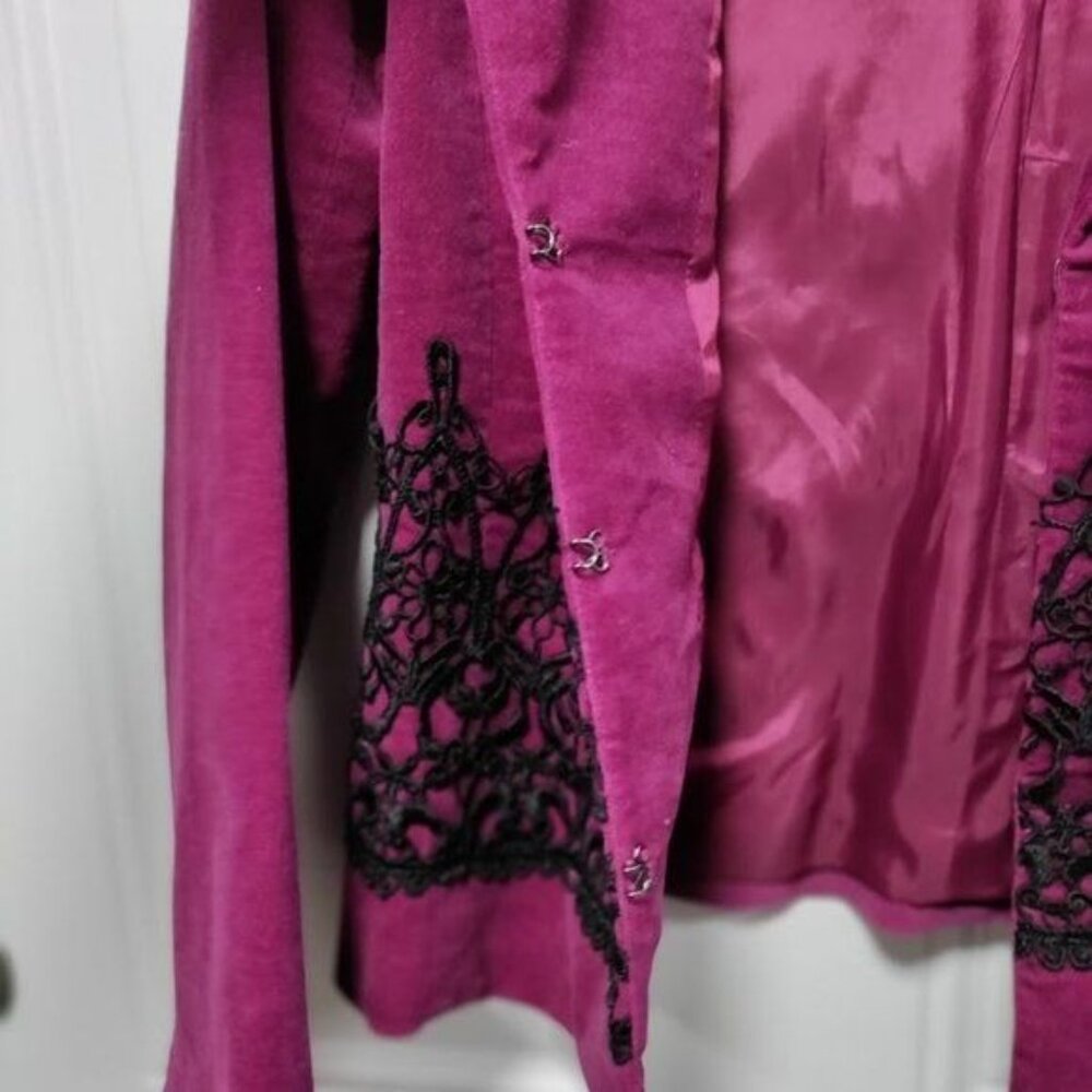 Maggy London Womens Fuchsia Blazer Jacket With Black Lace Trim Size 12 - Picture 7 of 14